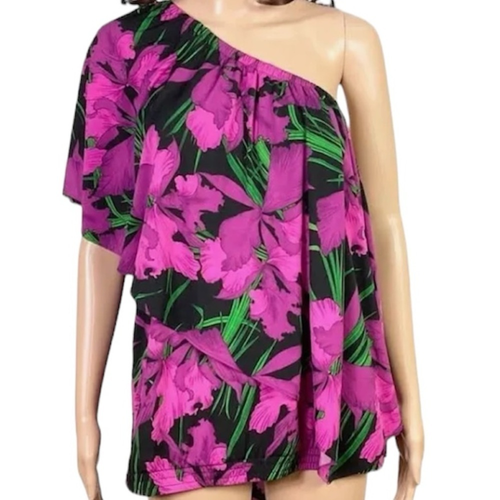 MICHAEL Michael Kors Sz S‎ floral print one shoulder ruffle top blouse